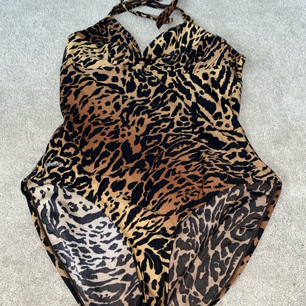 SPEEDO Halter One‎ Piece Swimsuit Animal Print Size 14